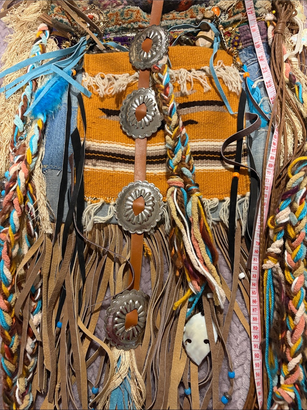 Boho Fringe Crossbody Bag - Mustard & Turquoise - Picture 7 of 9